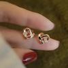 Classic Simple Gold Color Stainless Steel Little Heart Stud Earrings for Women Charm Luxury Zircon Korea Earring Bride Jewelry