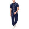S-3XL Men Waterproof Tracksuit Short Sleeve Front Button Lapel T-Shirt with Elastic Waistband Jogging Pants for Sauna Sweat Rainwear
