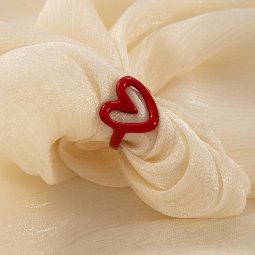 White Red Enamel Heart Sweet Ring Trendy Geometric Dripping Oil for Women Girls Funny Y2K Opening Rings Jewelry Gift Wholesale
