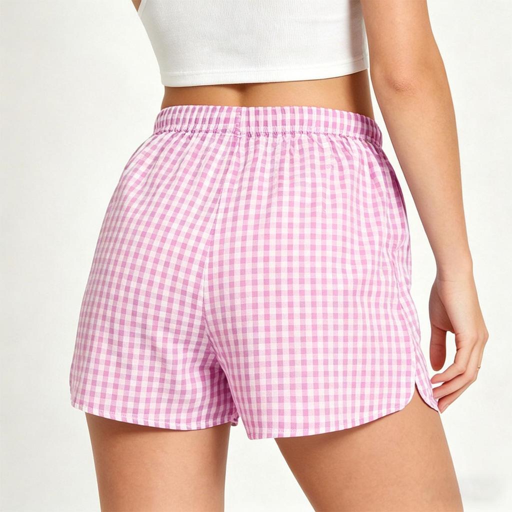 Women Plaid Casual Loose Fit Shorts with Drawstring Waist and Side Pockets Lightweight Breathable Fabric for Daily Wear
