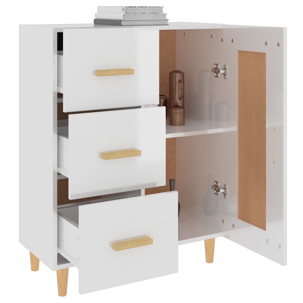 Sideboard High Gloss White 69.5 X 34 X 90 Cm Engineered Wood