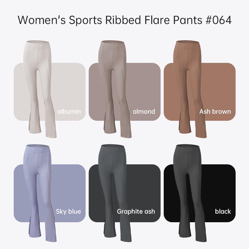 Dámské žebrované kalhoty na jógu s vysokým pasem a rozšířenými nohavicemi se zipem na lemu - Pohodlný a elastický střih