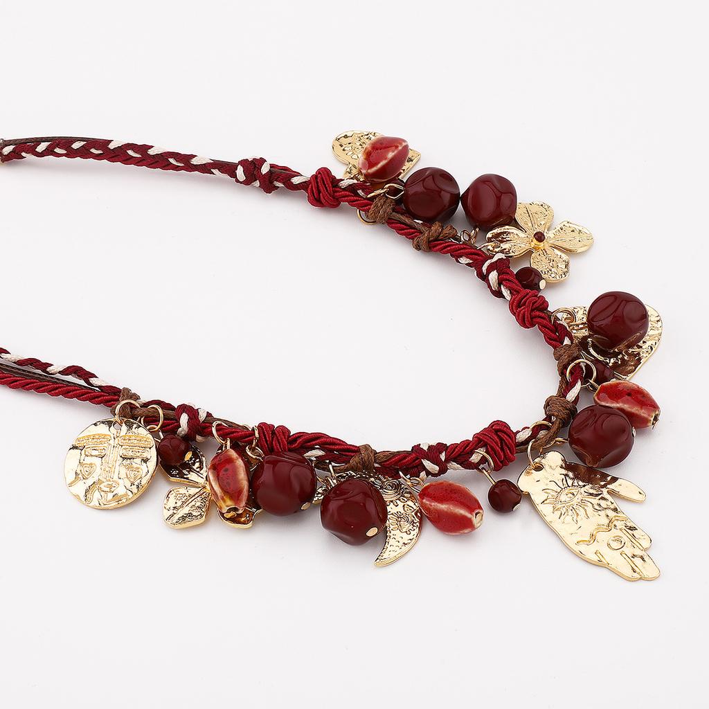 Red Rope Braided Chain Flower Moon Heart Palm Pendant Necklace Bohemia Jewelry Accessory