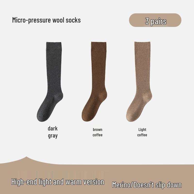 Women's Merino Wool Knee-High Socks - Light, Warm, Ribbed Leg Warmers for Autumn & Winter