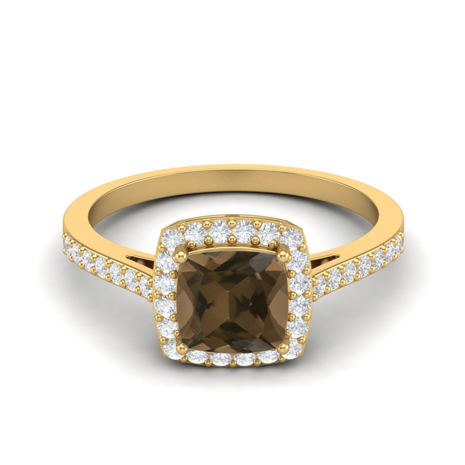 1.05 Ctw Cushion Smoky Quartz 925 Sterling Silver Gold Vermeil Solitaire Halo Women Engagement Ring 10