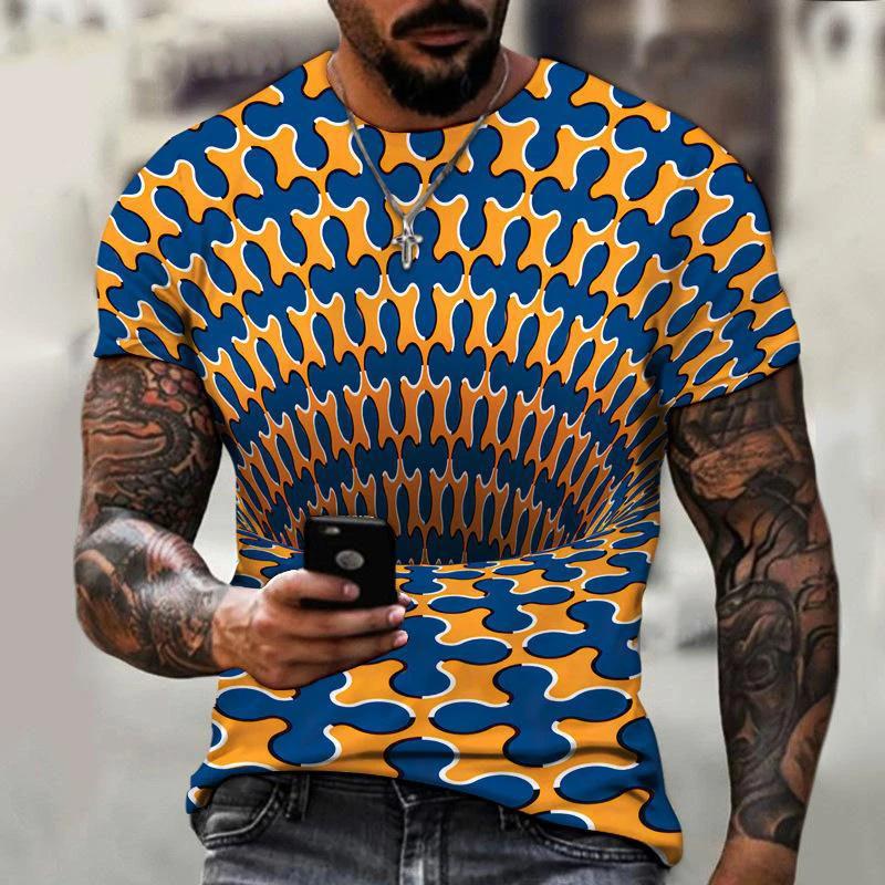 Summer novel visual difference pattern printing street men's short sleeve large size 3D round neck T-shirt sweatshirt popular