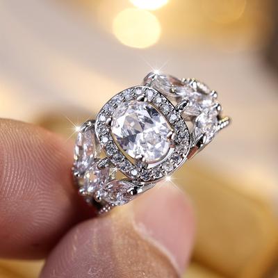 Zarte Mode Oval Weiß Zirkon Ringe für Frauen Silber Farbe Hochzeit Engagement Ring Schmuck Geschenk