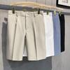 Solid Color Suit Shorts Men's Elastic Suit Pants Fifth Pants with Belt