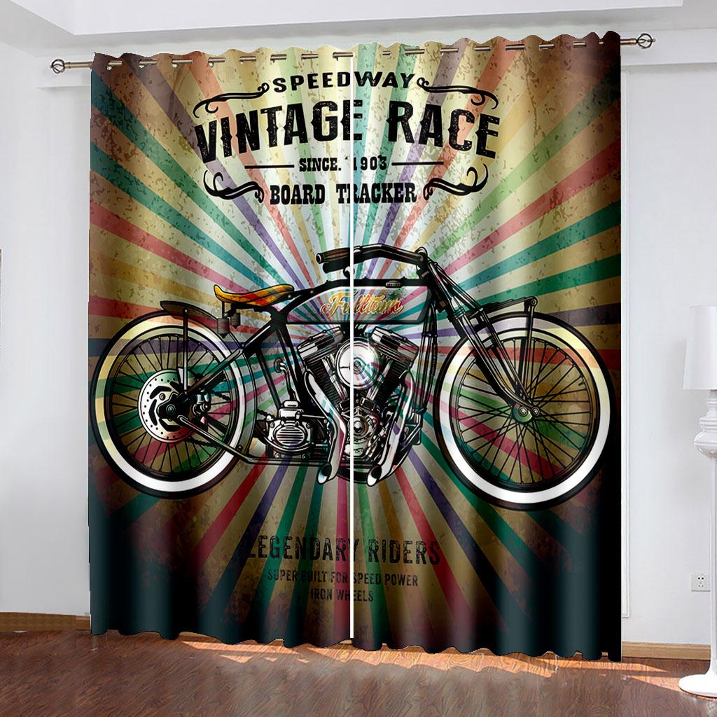

Тканые шторы с принтом мультяшного мотоцикла, две независимые шторы слева и справа, затемняющие шторы для спальни 132cmx160cm