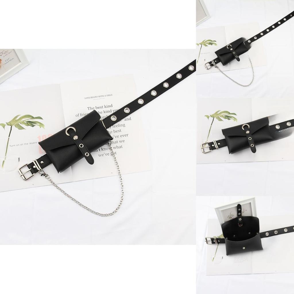 Punk Style Belt With Allhole Design And Chain Decoration For Trendy Street Fashion And Accessories