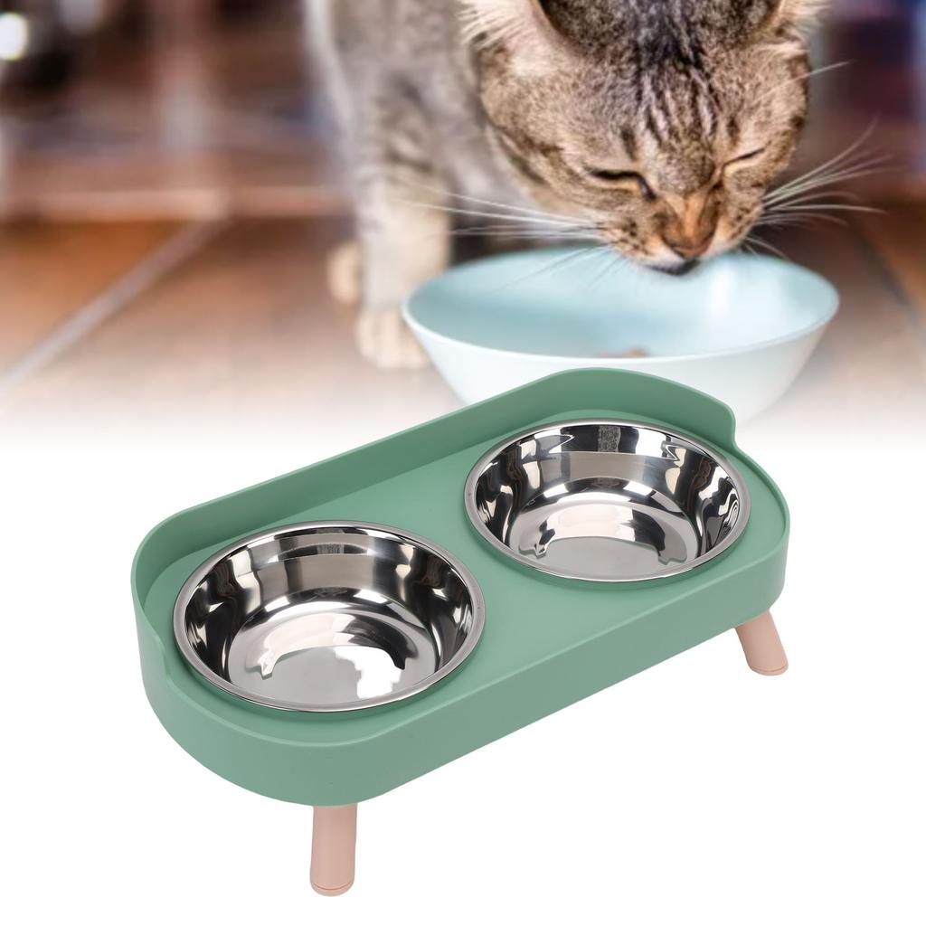 Zvýšená kočičí miska z nerezové oceli Integrované dvojité misky Zvýšená miska na kočičí jídlo a vodu pro domov