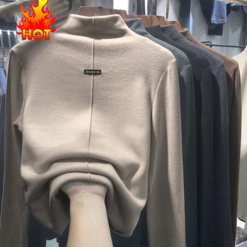 

Верх с высоким воротником, женская двусторонняя рубашка с бархатным дном, модный темпераментный женский свитер