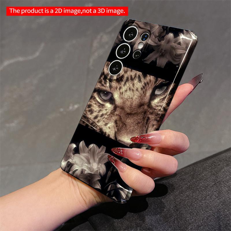 2DFlat Samsung Phone Case Leopard Eyes & Lilies Floral Design Applicable To Galaxy S22 S23 S24 S25ULTRA S26 A12 A13 A14 A15 A16