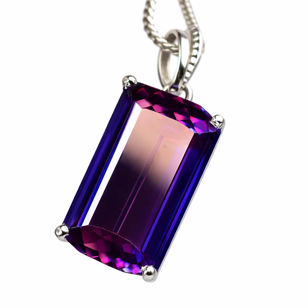 Pandantiv Safir Violet Baghetă Natural 32 Ct Argint Sterling 925 CERTIFICAT