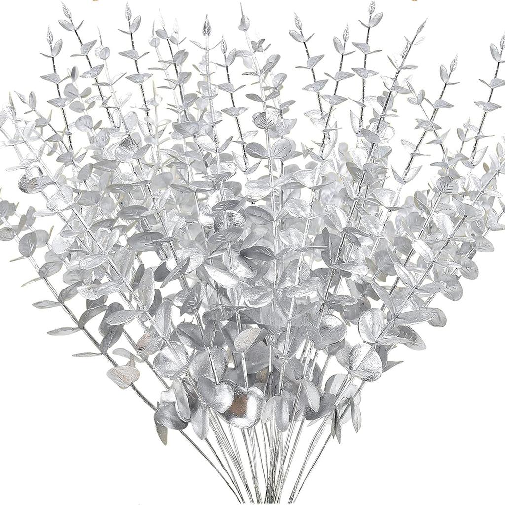 20PCS Artificial Eucalyptus Leaves Greenery Stems With Frost for Vase Home Party Wedding Decoration Outdoor Garden Christmas