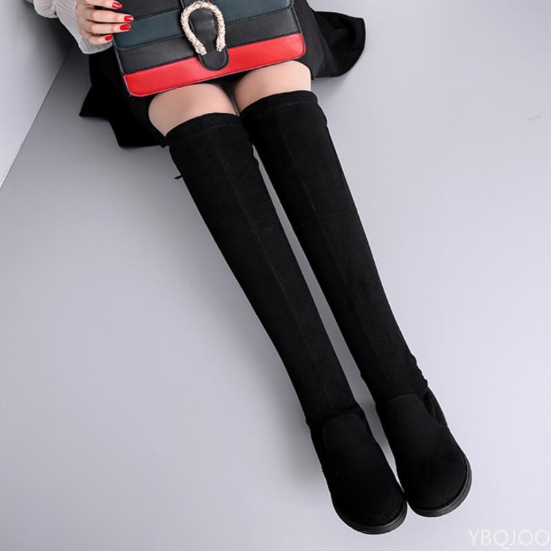 Trendy Knee High Long Leg Women's Boots Autumn Winter New Item Frosted Elastic Slimming Long Leg Women's Platform Boots