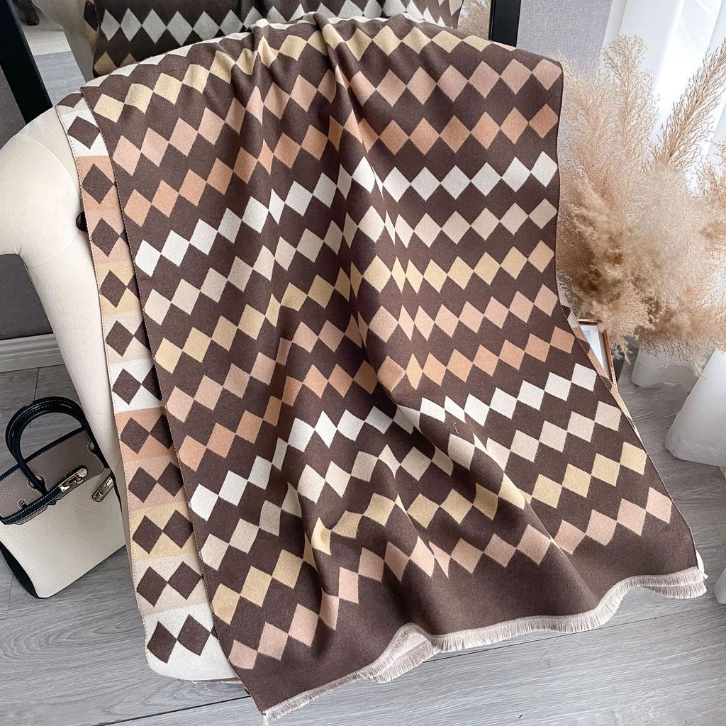 Imitation Cashmere Double-Sided Scarf Women'S Winter Versatile Dual-Purpose Shawl Thickened Warm Plaid Scarf
