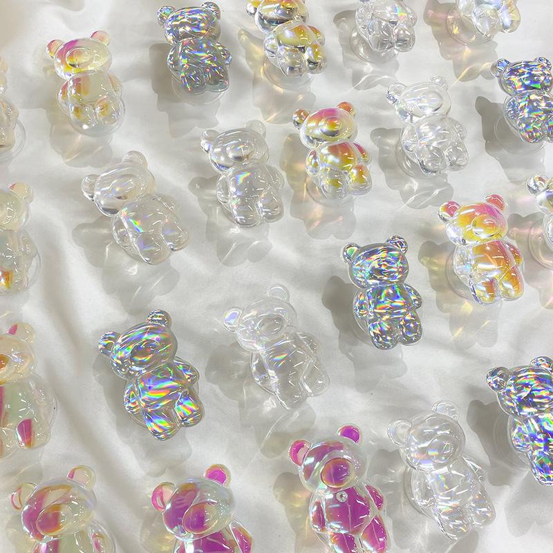 Korean 3D Laser Bear Transparent Phone Holder Grip Tok Bracket For IPhone Samsung Grip Tok Folding Finger Stand Socket Holder