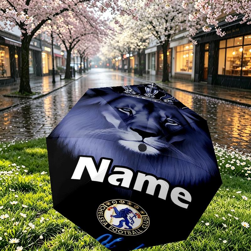 Custom Name Personalized Football Club F.C Print Umbrella, Auto Open Close, 8‑Rib Sturdy Frame, Commute Camping Hiking Use, Birthday Gift