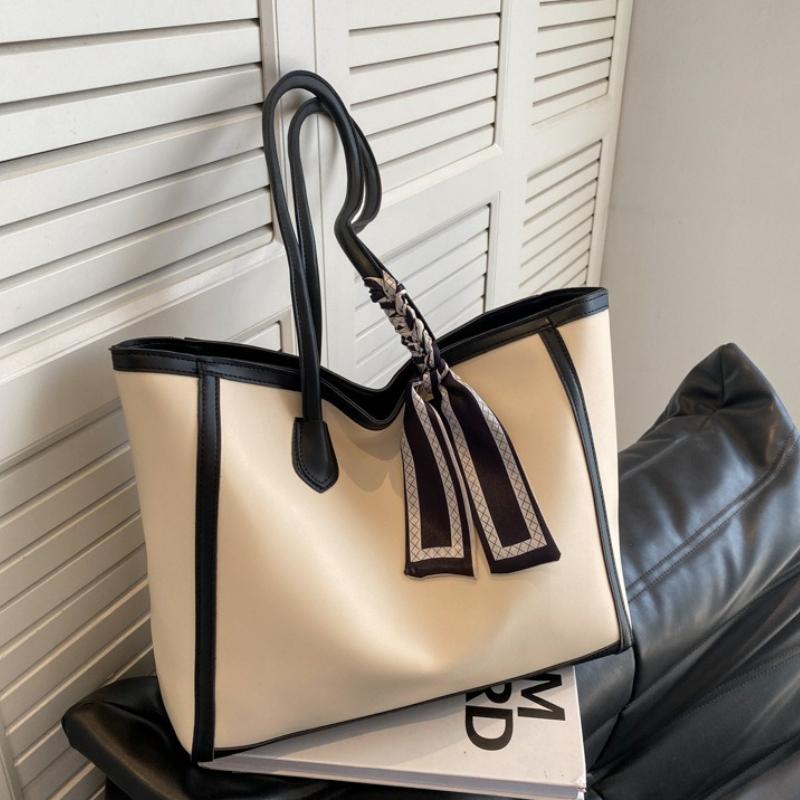 Stylish Women Large Capacity Shoulder Bags,Faux Leather Commuter Purse with Checkered Scarf, Spacious Commuter Tote Bag for Work