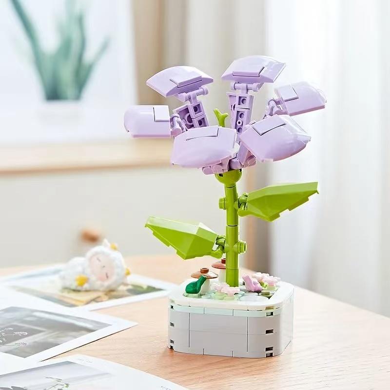 Non-Toxic Bouquet Building Block Set Plant Potted Bricks Toys Sunflower Rose Tulip Simulation Flower Desktop Ornament Children Romantic Gifts