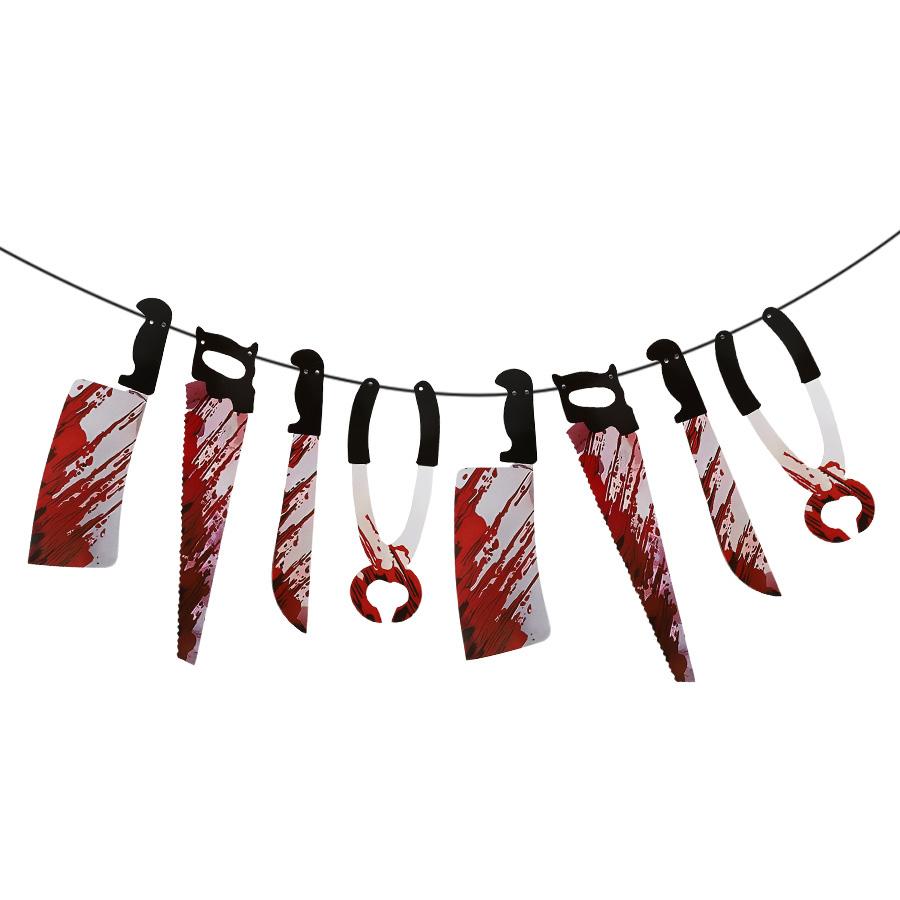 Halloween Bloody Knife Garland Flag Suitable for Haunted House Banners Halloween Birthday Party Indoors Yard Decoration Supplies