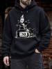 Casual Streetwear Style, Hoodie, Vintage Ink Bottle Wizard Graphic Print, Autumn Winter Daily Wear, Gift for Artist Writer Or Tatt