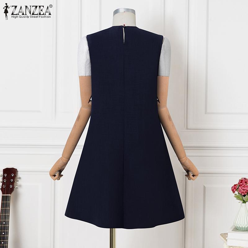 ZANZEA Abito estivo casual senza maniche con scollo rotondo da donna