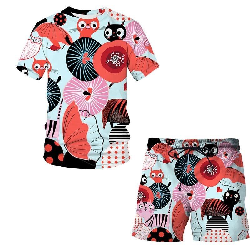 Sommer Neue Herren Sportbekleidung 3D Druck Modetrend Herren T-Shirt Kurzarm Set Freizeit Tiermuster Zweiteiliges Set