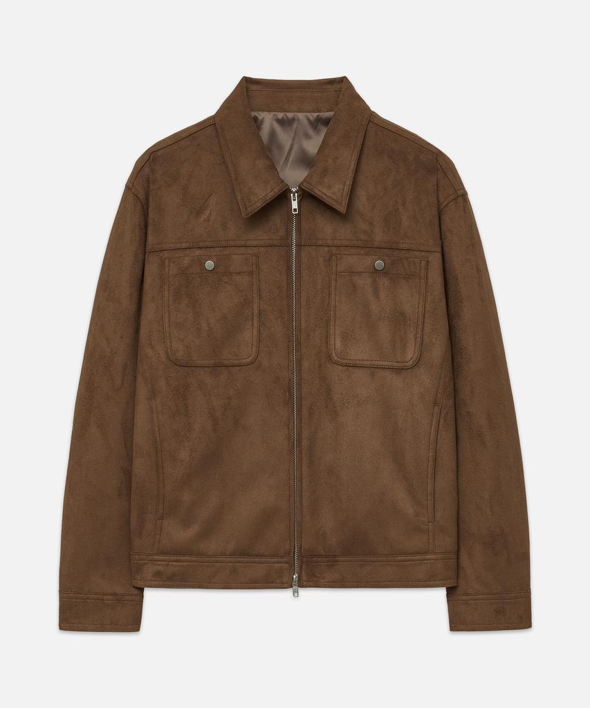Draw Fit Suede Panel Trucker Zip-Up Jacket [Brown]