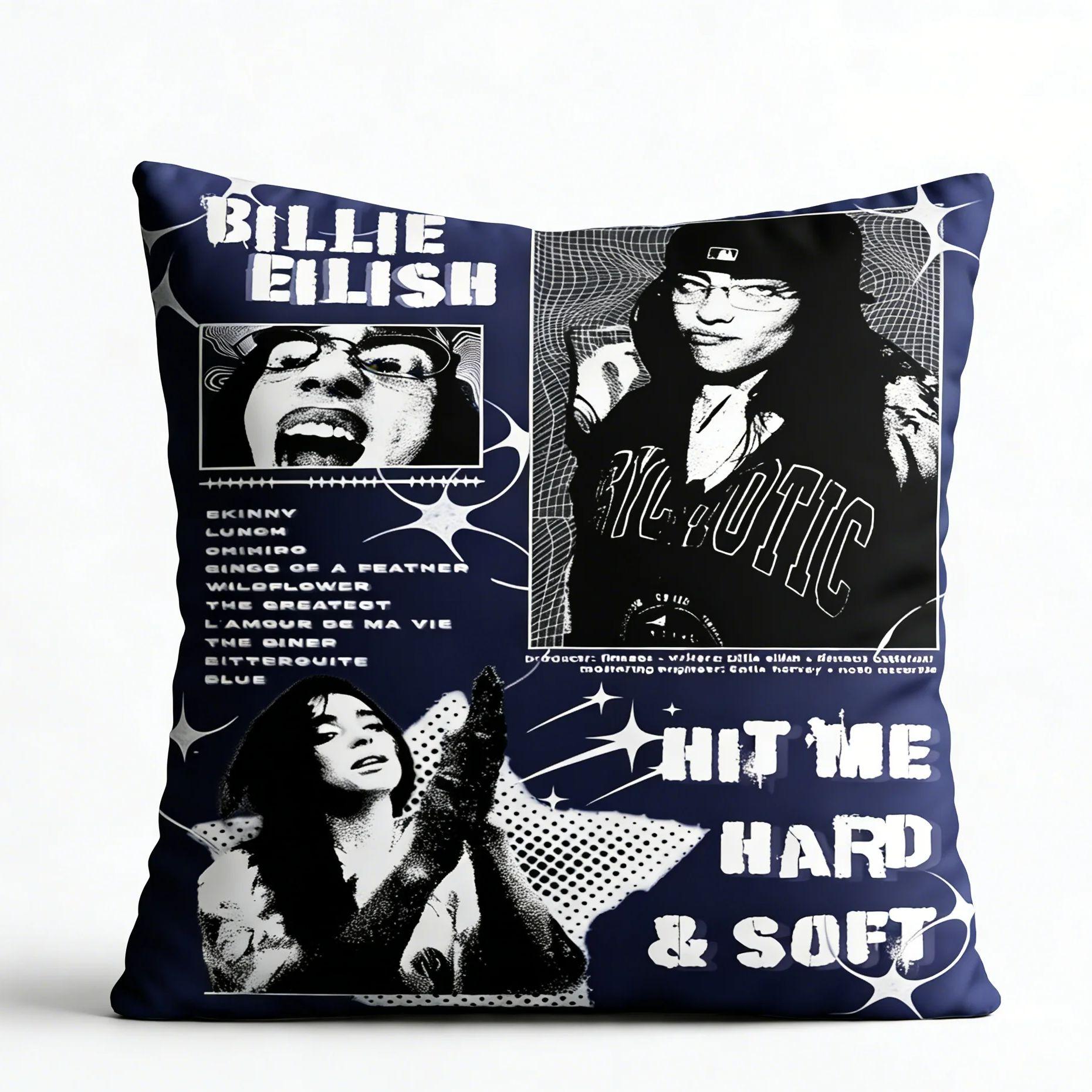 Billie Eilish Fan Merch Kissenbezug Hit Me Hard & Soft Album Design Kissenhülle Beidseitig Bedruckt Für Musikfans Wohnkultur Peach skin 18*18(CM)-1Pcs black