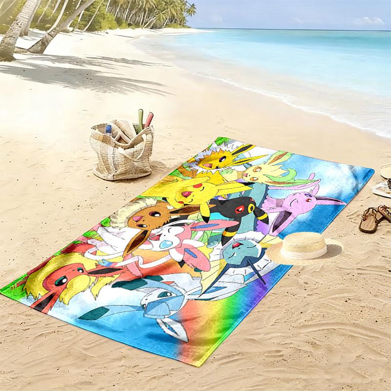 Cartoon Pokemon Print Beach Towel, Large Soft Quick Dry Towel for Beach Camping Swimming