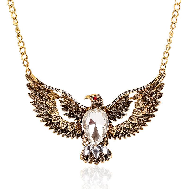 Collana con Ciondolo Aquila Retrò con Pietre Preziose in Lega per Accessori di Moda Bohemien