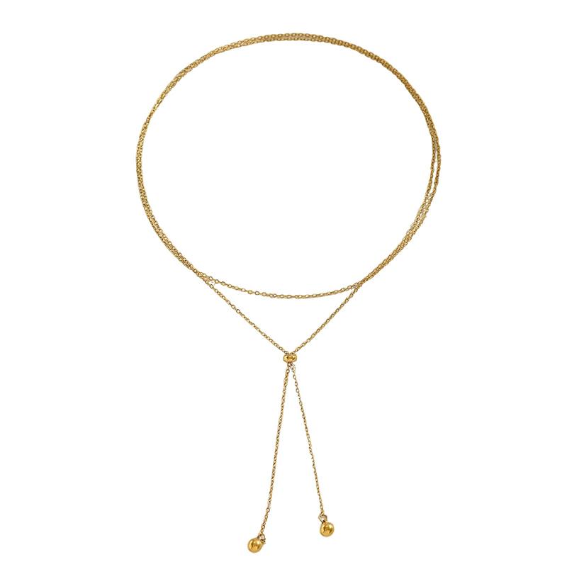 Luxury Metal Double-Layer Chain Beads Pendant Necklace for Women Simple Y-Shaped Stretchable Long Necklace Banquet Jewelry Gifts
