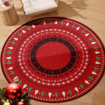 Weihnachtsthema Runder Teppich Rentier Weihnachtsbaum Florales Rankenmuster Teppich Feiertags-Heimdekoration Teppiche