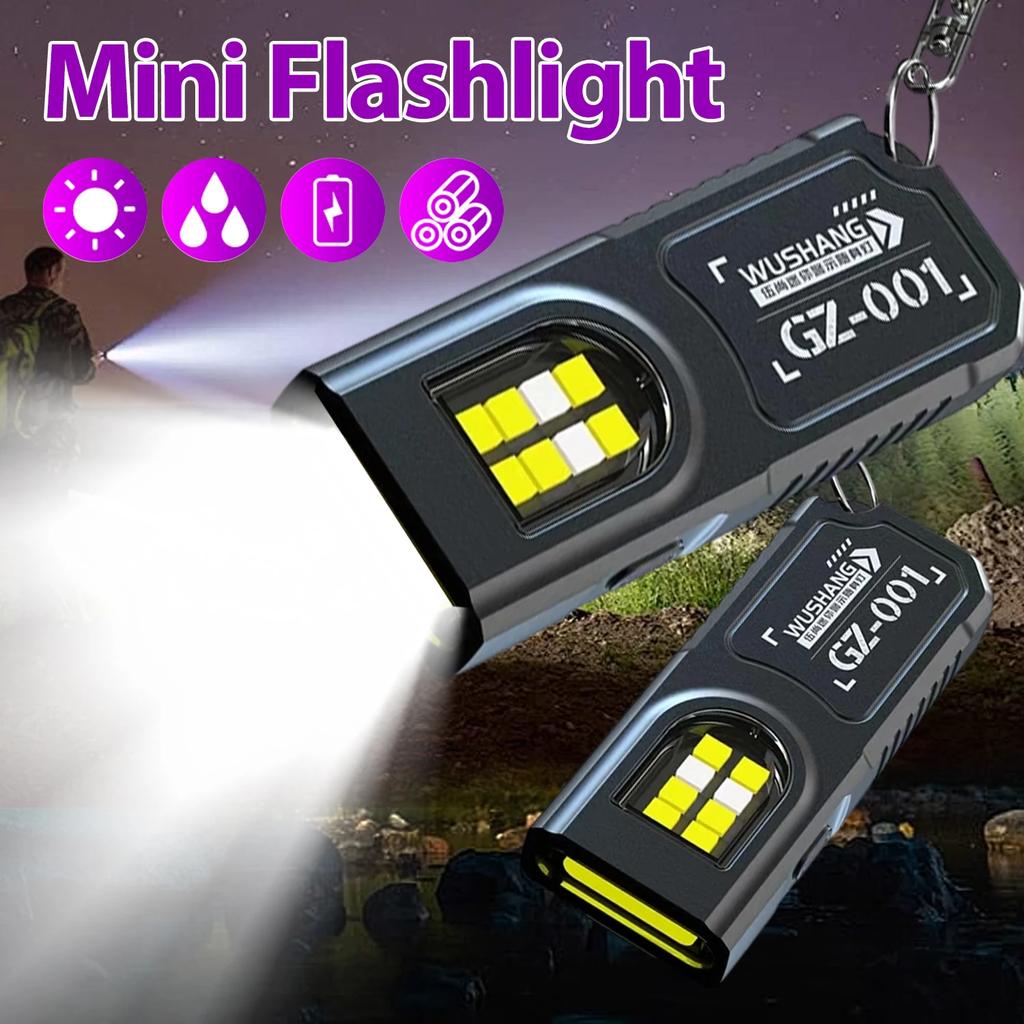 Mini Keychain Lamps USB Charging Head Torch Light Waterproof Hiking Camping Lights Protable Rechargeable Keychain Flashlights