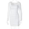 "2024 Spring/Summer European & American Women's Square Neck Pleated Long Sleeve Slim Dress"