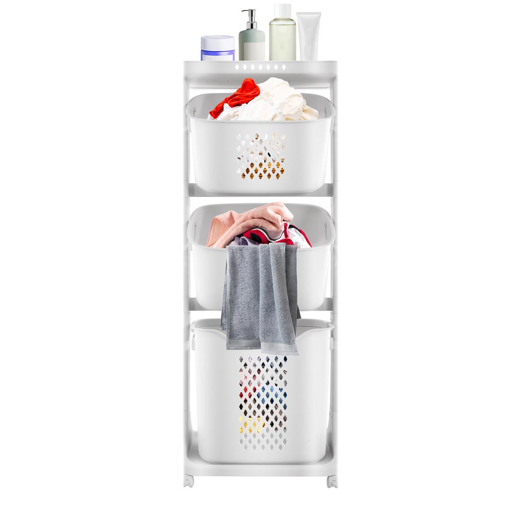 Laundry Basket w/Wheels,3Compartments,Laundry Basket Trolley, Multi-Tier Laundry Hamper,Storage Baskets, Laundry Bin for Clothes