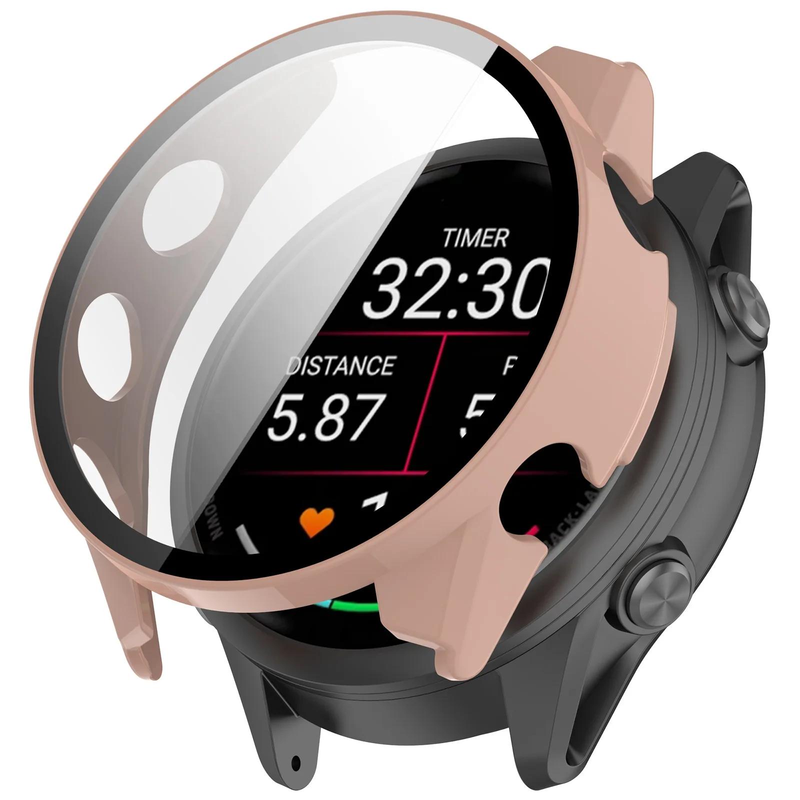 

Чохол для Garmin Forerunner 970 570 965 265 165 Універсальна захисна оболонка для екрана Venu 3/Vivoactive 5 HD Загартоване скло + Полікарбонатна кришка Garmin Vivoactive 5 рожевий