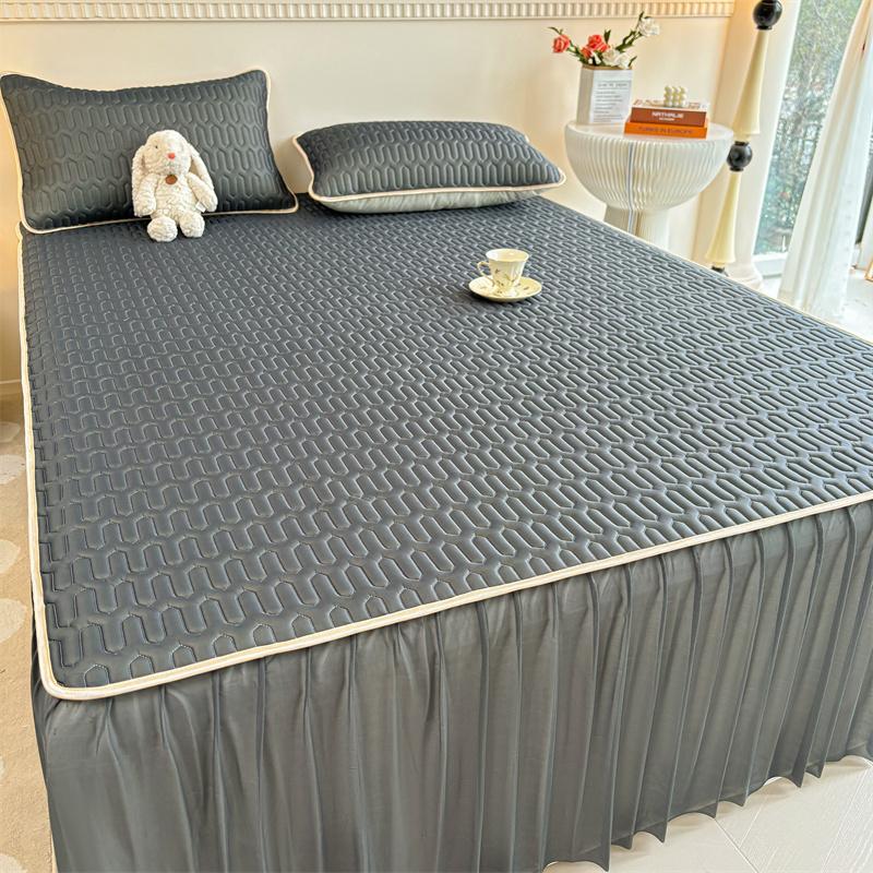 Bonenjoy Cooling Bed Skirt Summer Bed Cover Skin-friendly Bedspread Queen Size Mattress Protector Falda De Cama (No Pillowcase)