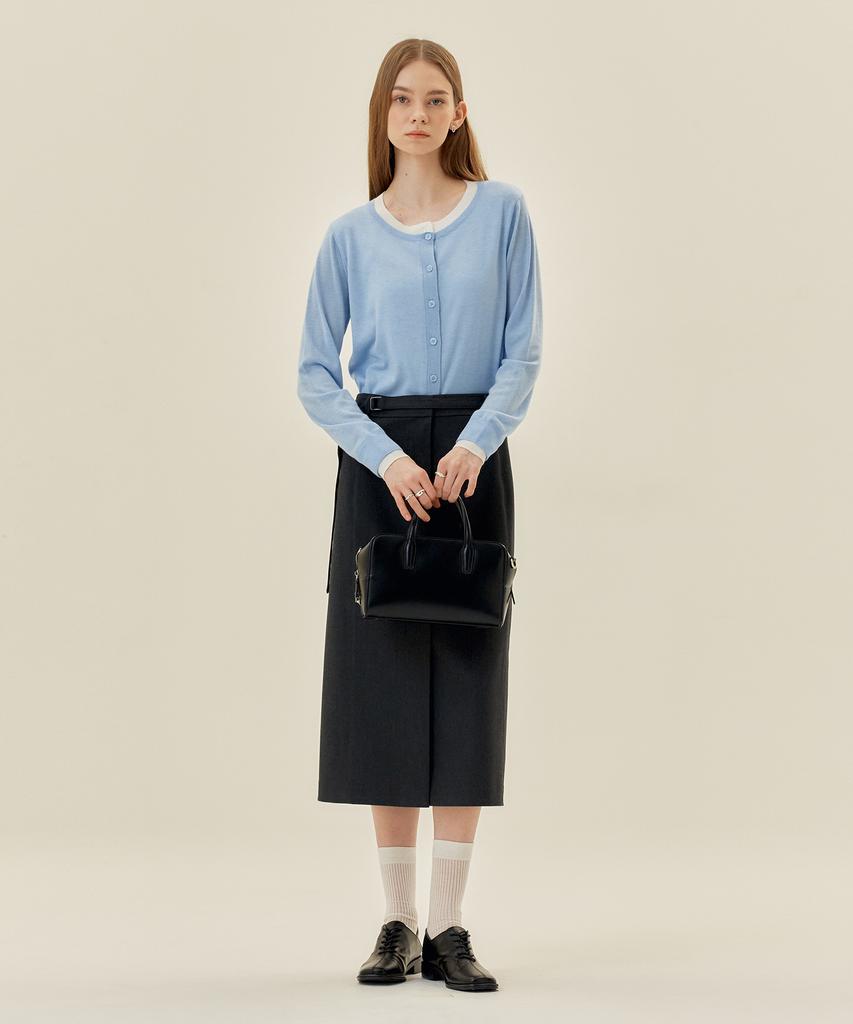Mind Bridge Woman [Couture] H-Line Belted Slit Skirt - 2 Colors