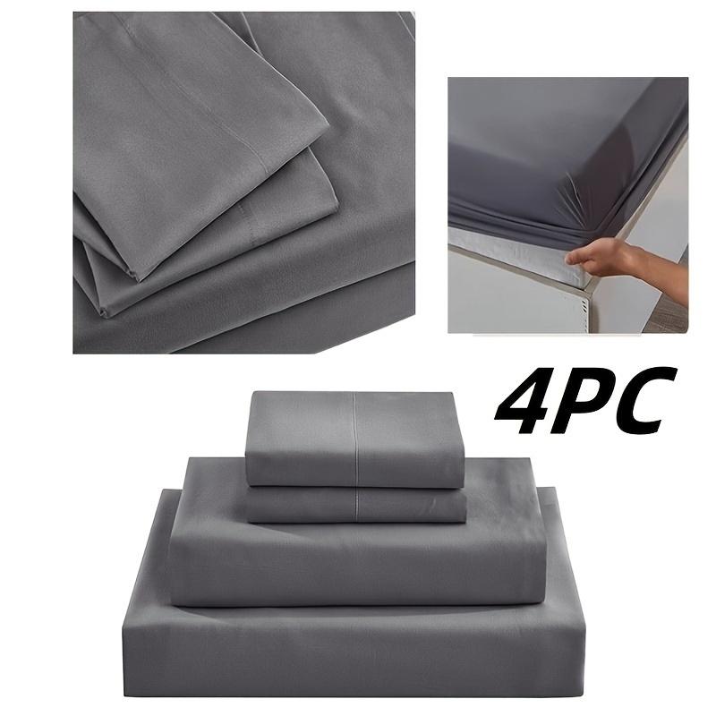 3/4 PC Gray Fitted Sheet and Bed Sheet Set,(1*Bed Sheet+1*Fitted Sheet+2*Pillowcase)Soft Dustproof Skin-Friendly Bed Sheet Solid Color