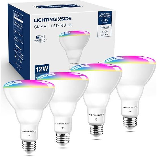 Lightinginside Smart Light Bulb 75W Equivalent, 1100LM 12W RGBCW BR30 E26 Bulb Works with Alexa/Google Home/Smart Life, 2.4G WiFi Bluetooth Recessed 4 Count (Pack of 1)