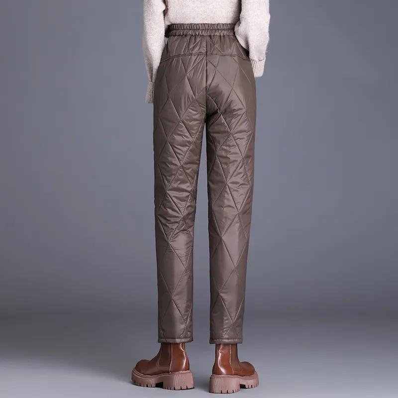 Women's Winter Lightweight Thermal Design Diamond-Patterned Pants Solid Color Straight-Leg Casual Harem Pants