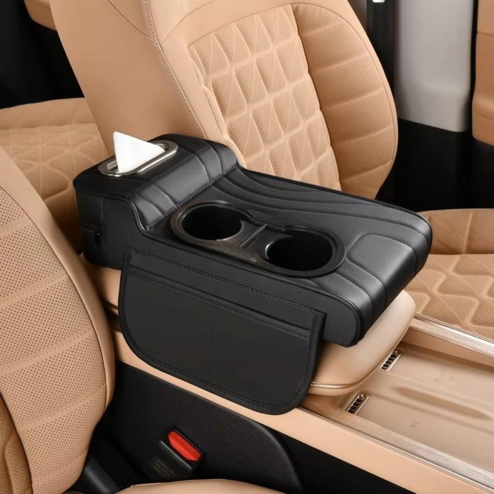 Durable Four-In-One Car Center Armrest Box PU Leather Multi-Function Vehicle Tissue Box Auto Accessories Cup Holder Armrest Pad
