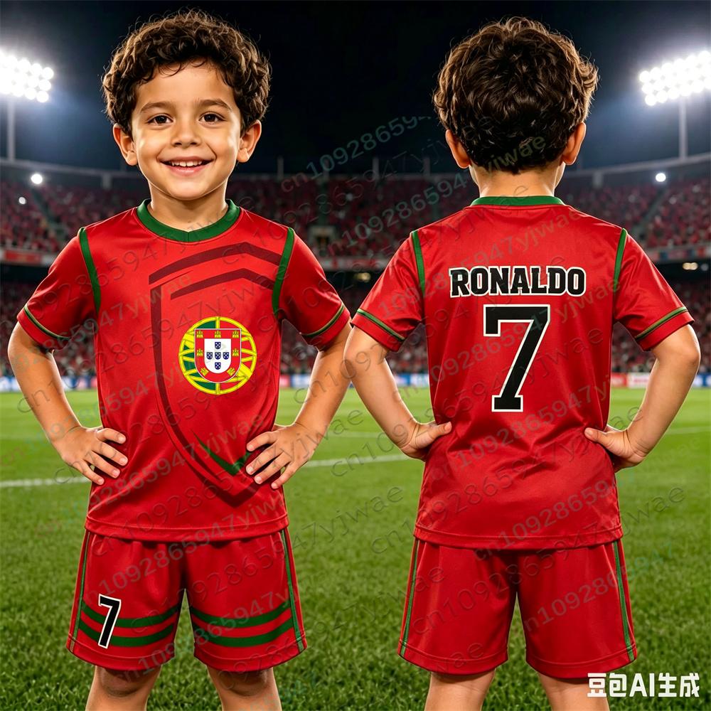 Portugalsko Dres Ronaldo Fan Edition Futbalový dres3D Potlačená Súprava Outdoorové Športové Tréningové Tričko Detské Tričká Šortky 130