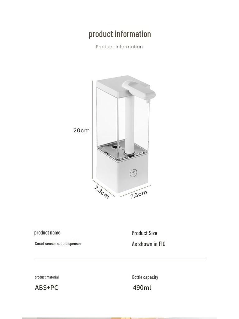 Touchless Automatic Soap Dispenser with Induction Charging, Smart Design, Large Capacity for Hotels