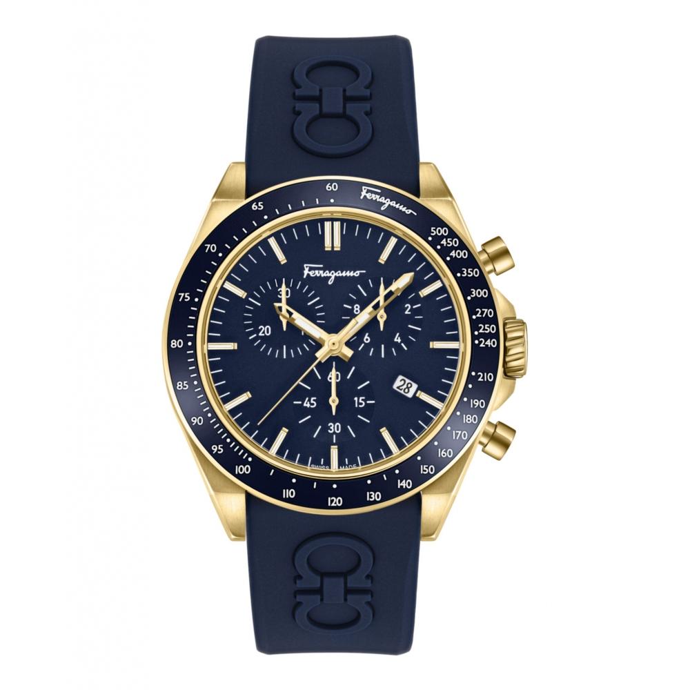

Salvatore Ferragamo Ferragamo Urban Chrono Silicone Watch blue ip yellow gold blue
