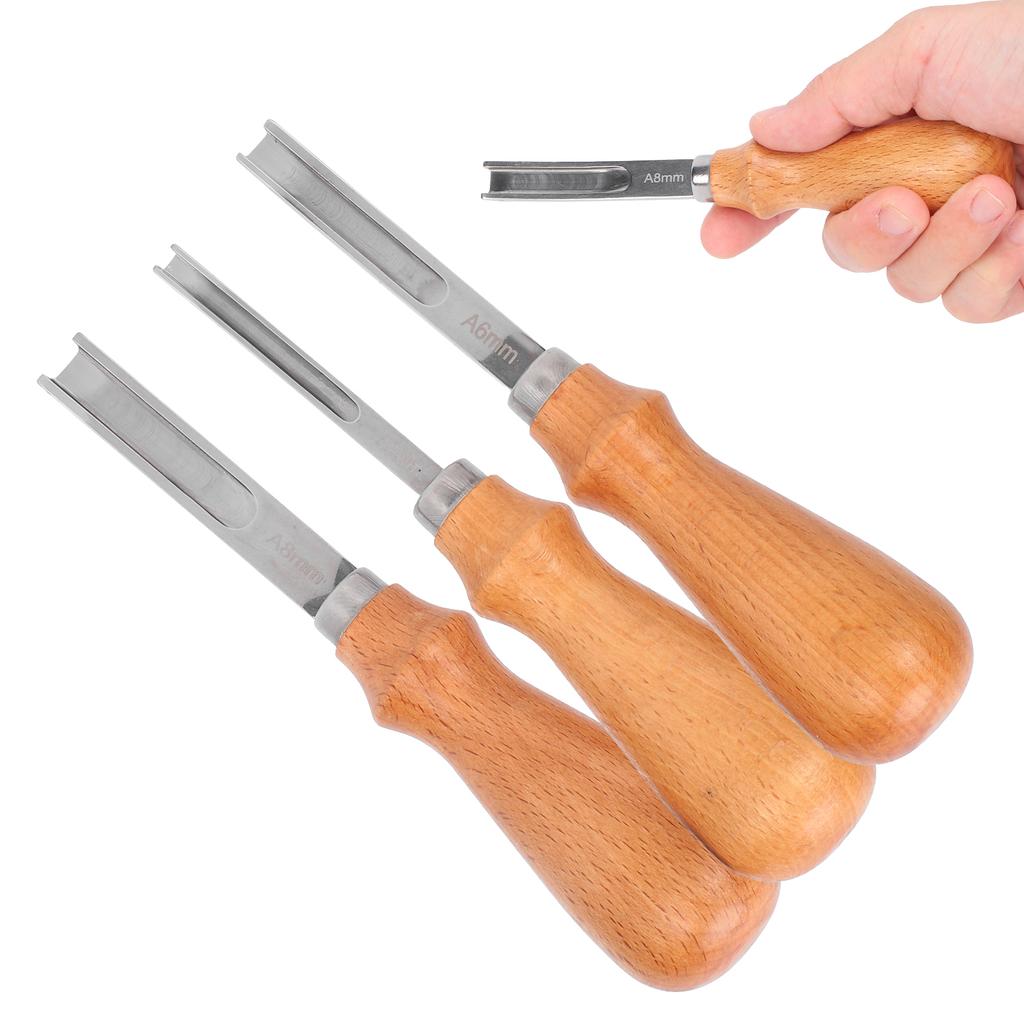 3pcs Leather Edger Professional Trimming Working Kit with Wooden Handle for DIY Craft Leather Cutting