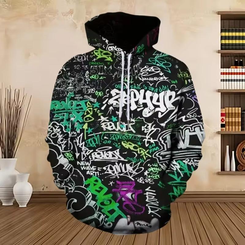 Autumn Winter Men's Hooded Long Sleeve Sportswear Fashion Harajuku Street Graffiti Printed Men's Hoodie Oversize Y2k Clothing